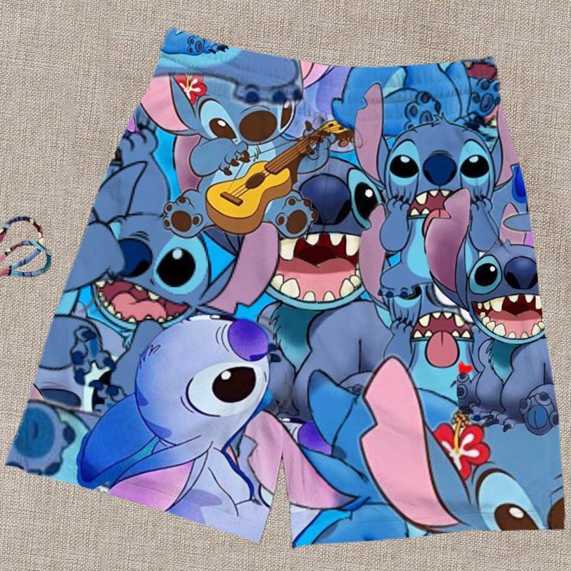 Blue casual stitch printed bikini shorts couple swimsuit