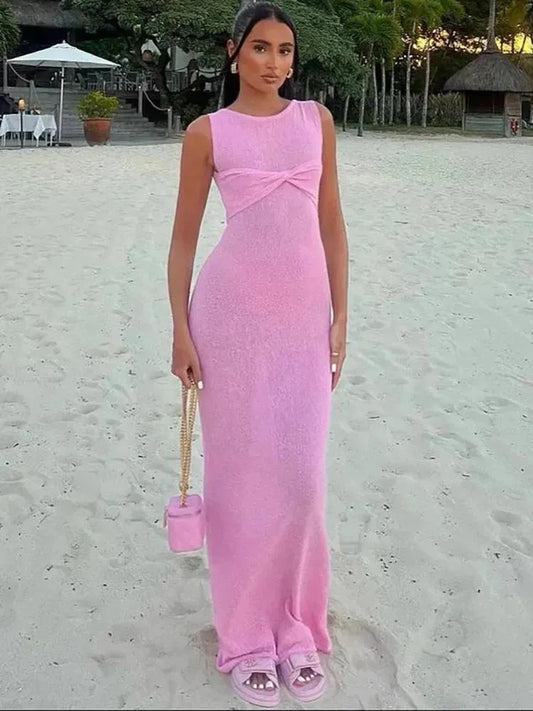 Pink Ruched Elegance Maxi Dress