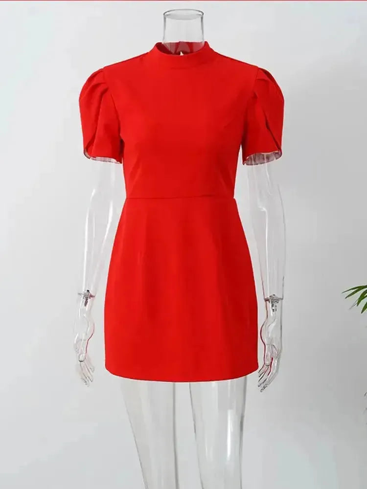 Elegant Red Bowknot Mini Dress