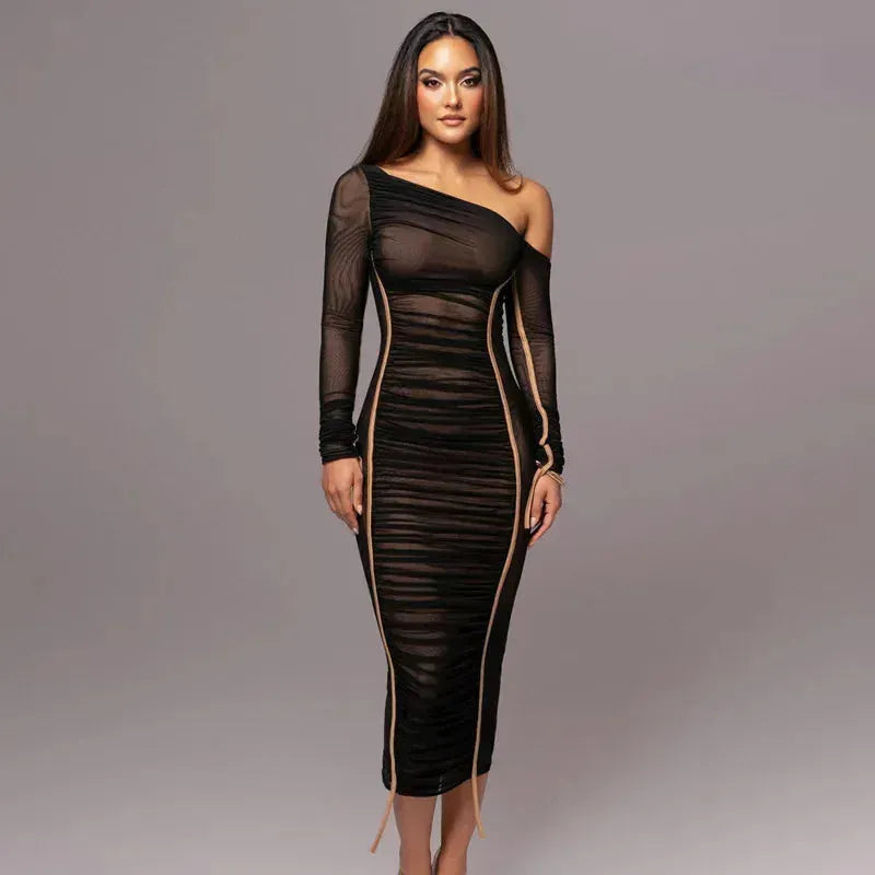 Elegant Off-Shoulder Mesh Dress