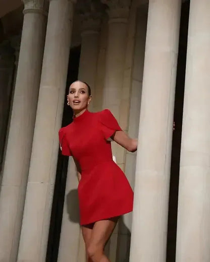 Elegant Red Bowknot Mini Dress