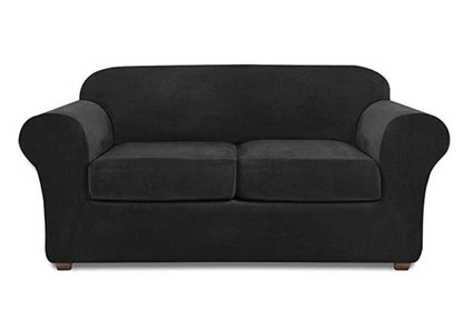 Modern Velvet Loveseat/ 3 Seat Covers for 2/3 Cushion Couch Covers for Sofa Stretch Couch Covers 3 Piece Loveseat Slipcover for Loveseats with 2 /3 Cushions Furniture Protector Machine Washable